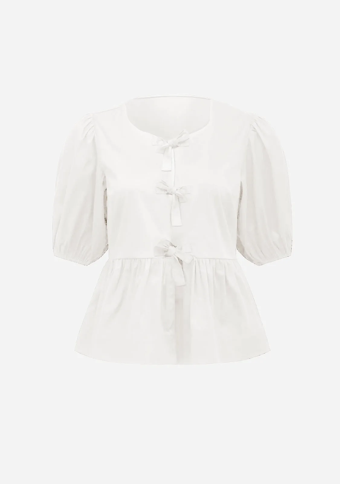 Cotton Poplin Front Tie Peplum Top