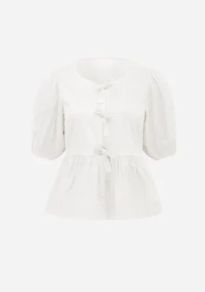 Cotton Poplin Front Tie Peplum Top