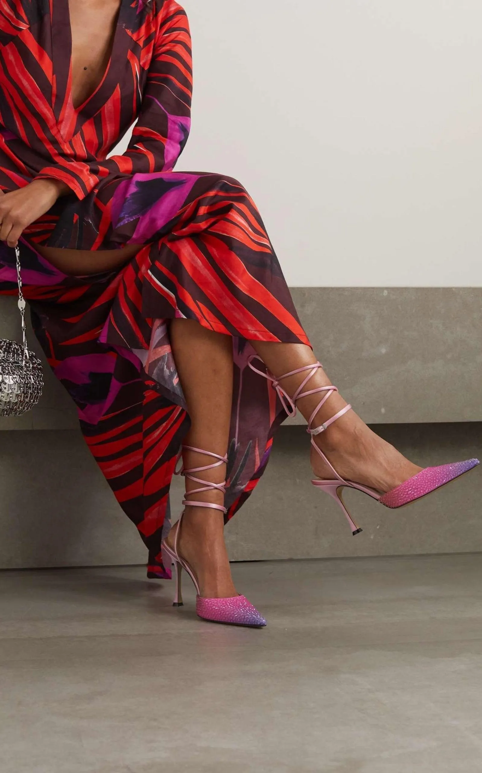 Crystal Embellished Sandals in Ombre Satin