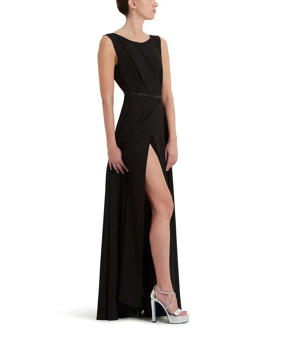 Crystals emebllished black long party dress