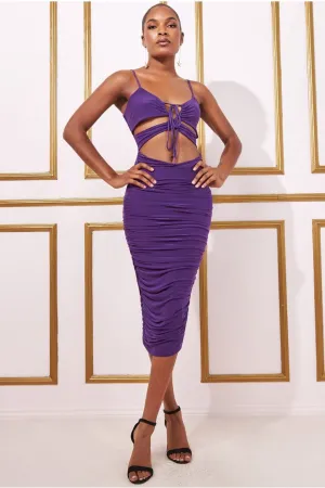 Cut Out Ruched Midi With Drawstring - Purple by City Goddess