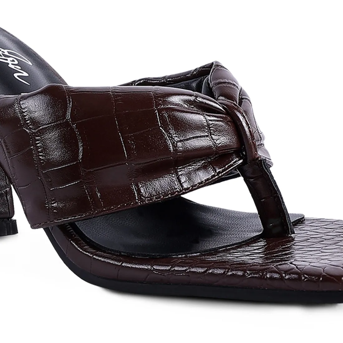 Dark Brown High Heeled Thong Sandals