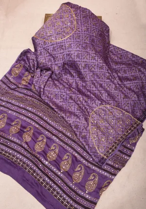 Dark Lilac Modal Silk Saree with Vanaspati Hand Block Print Cutdana & Sequins Work