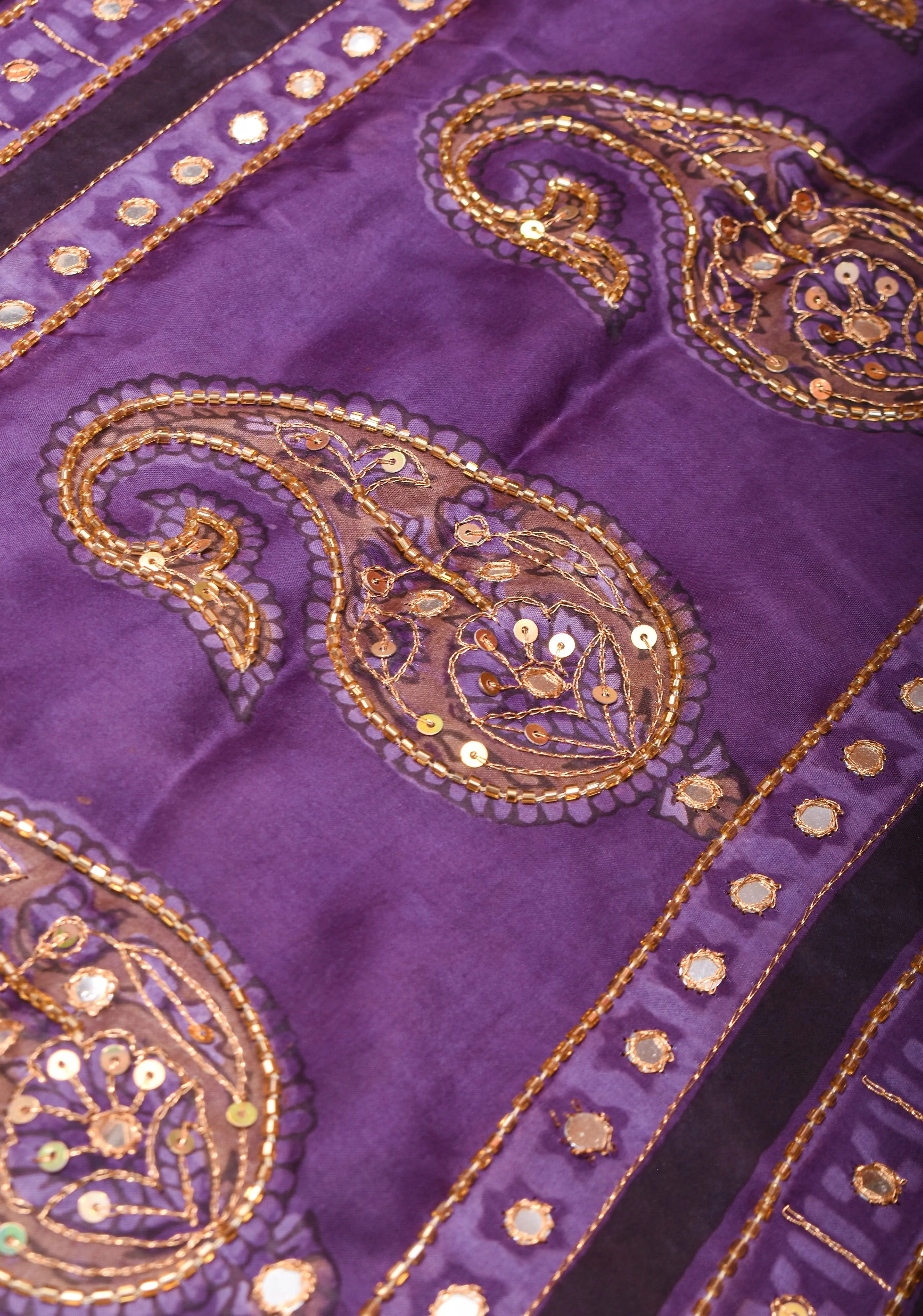 Dark Lilac Modal Silk Saree with Vanaspati Hand Block Print Cutdana & Sequins Work