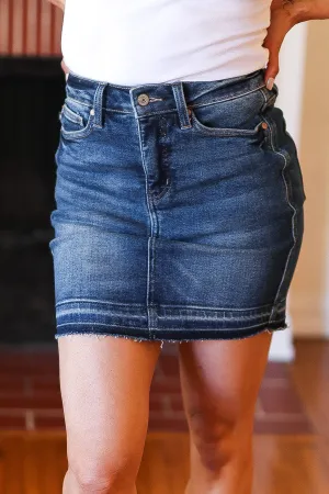 Dark Wash High Waist Tummy Control Release Hem Judy Blue Skirt