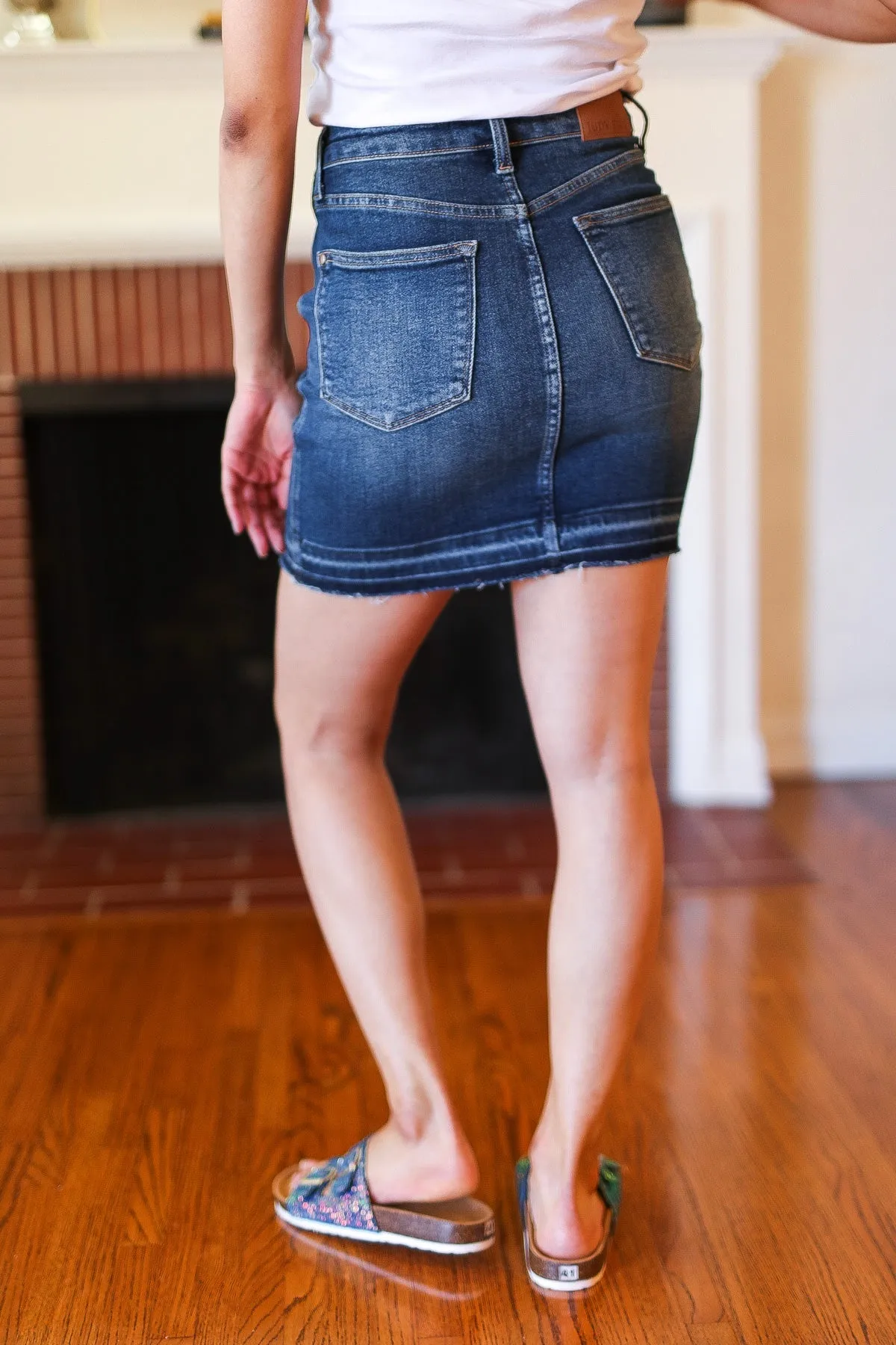 Dark Wash High Waist Tummy Control Release Hem Judy Blue Skirt