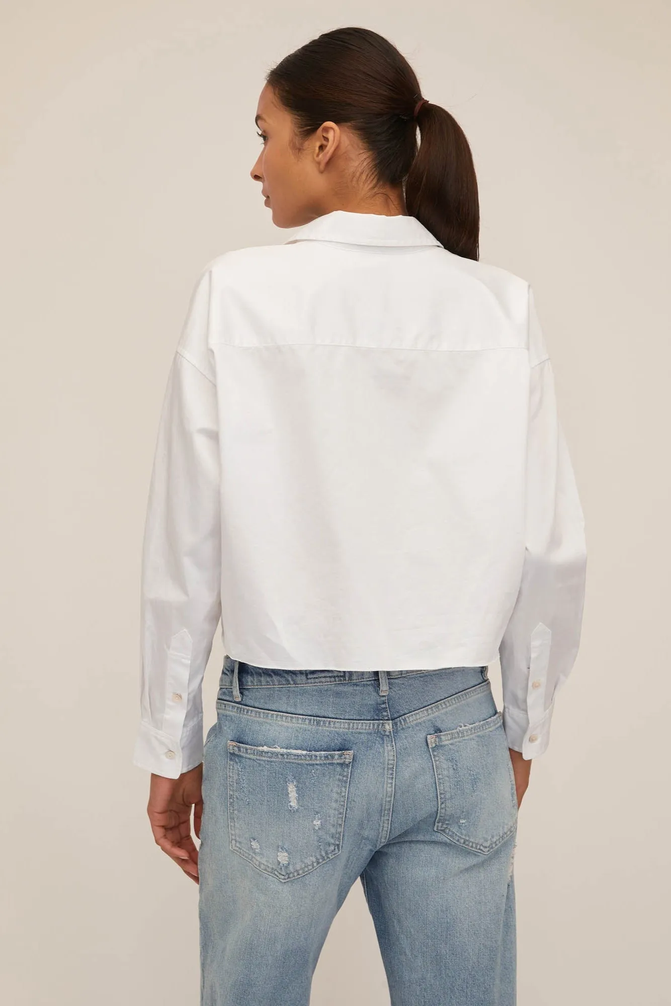 Davie Cropped Sateen Boyfriend Button Down