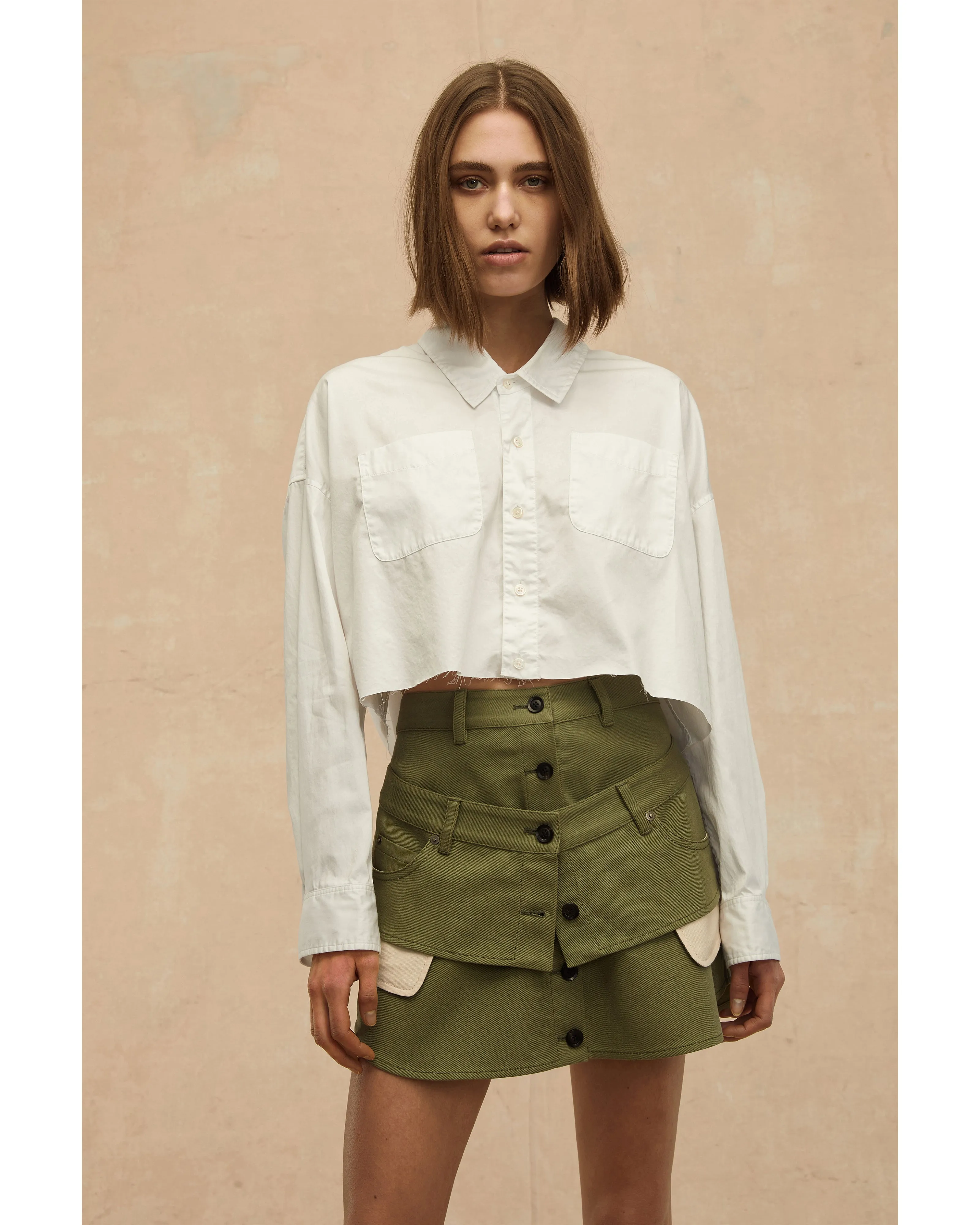Davie Cropped Sateen Boyfriend Button Down
