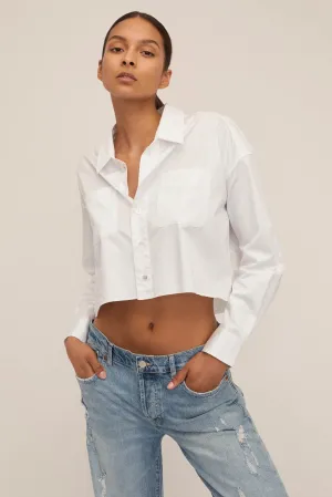 Davie Cropped Sateen Boyfriend Button Down