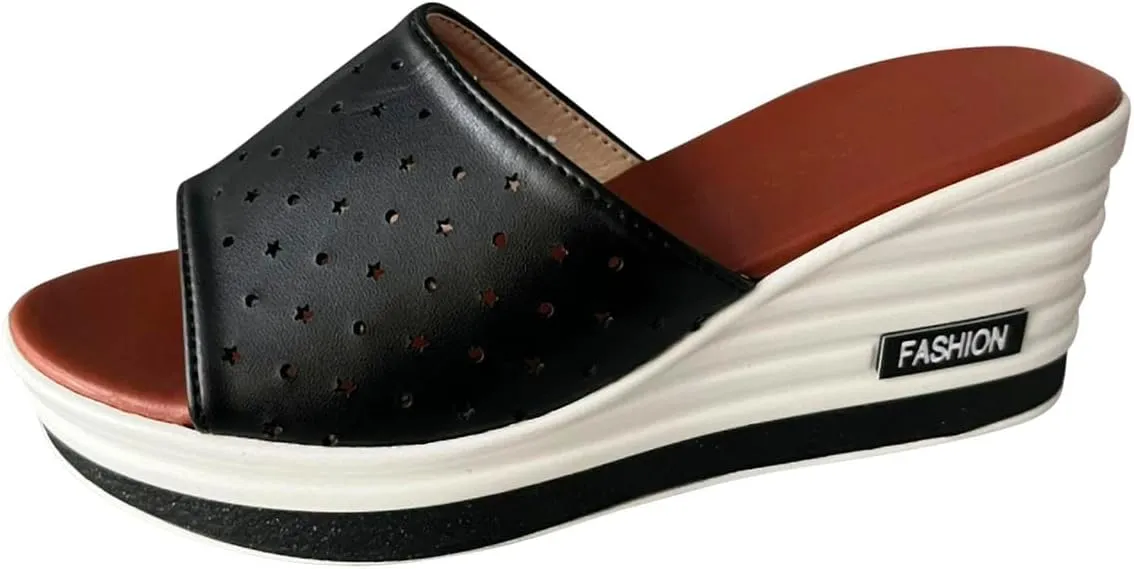 DDAPJ pyju Platform Wedge Sandals for Women Fashion Summer Slide Sandals Slip On Mules Comfortable Casual Walking Shoes