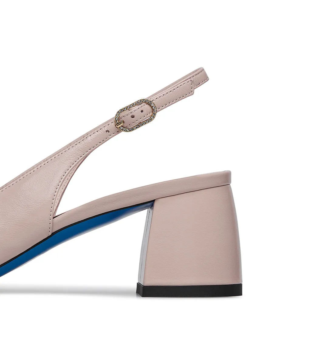 Decorative straps powder pink leather slingback pumps 
