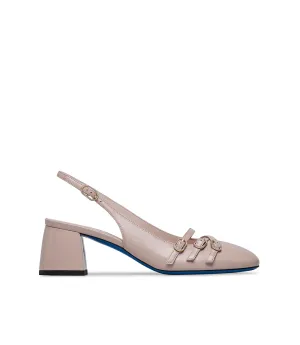 Decorative straps powder pink leather slingback pumps 