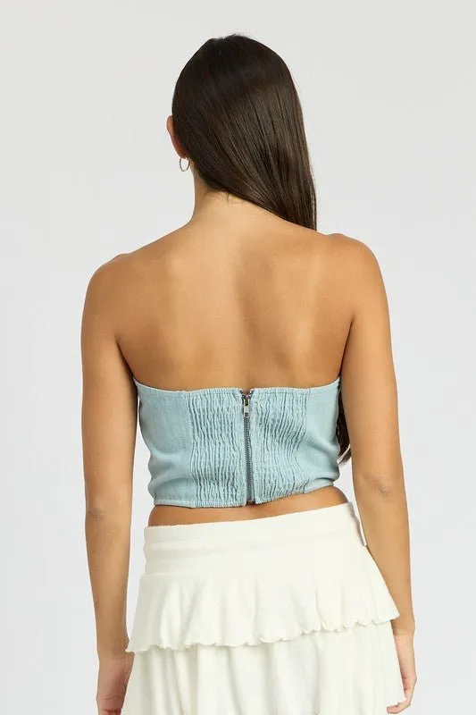 Denim Rosette Top