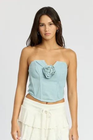 Denim Rosette Top