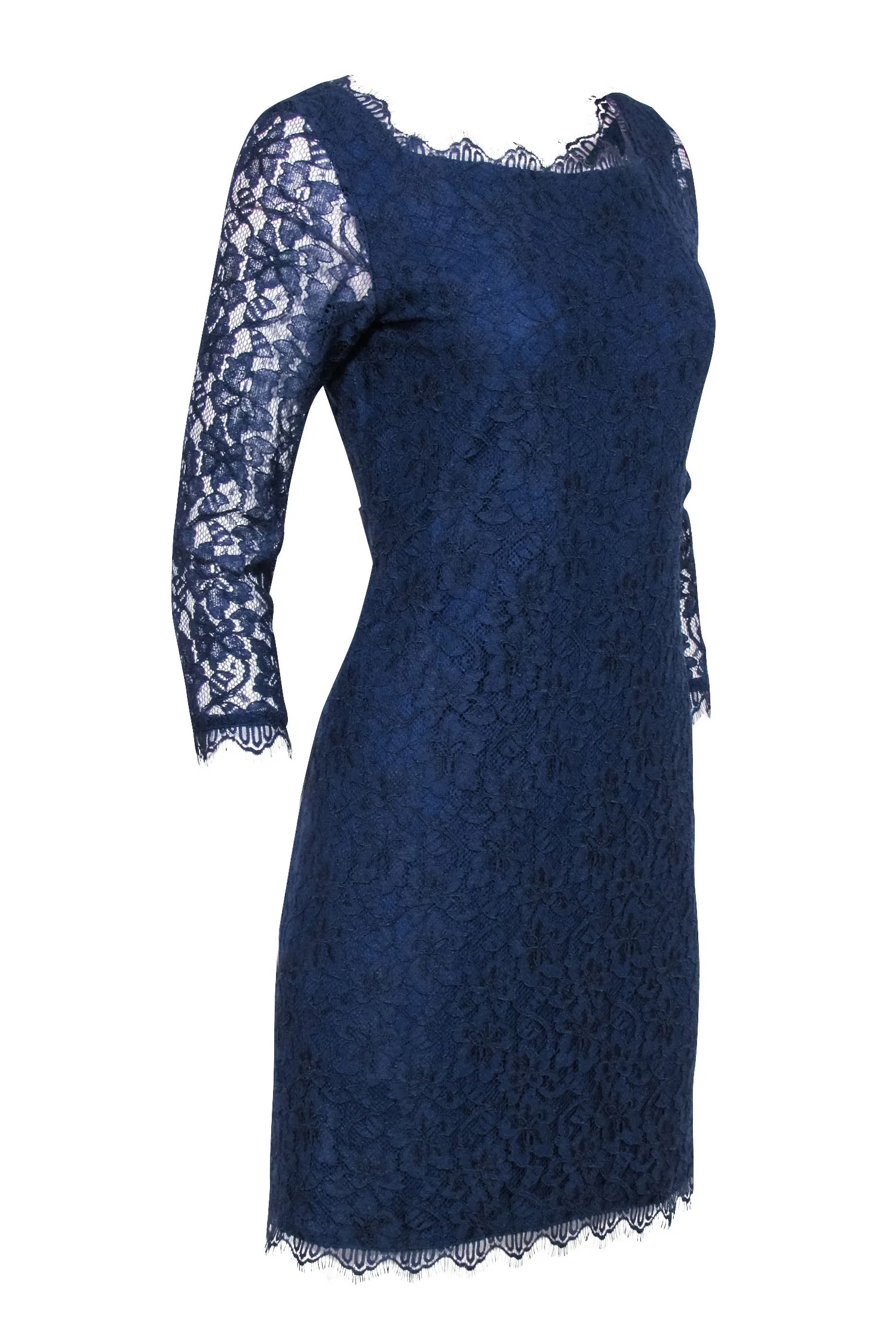 Diane von Furstenberg - Navy Lace Overlay Cocktail "Zarita" Dress Sz 8