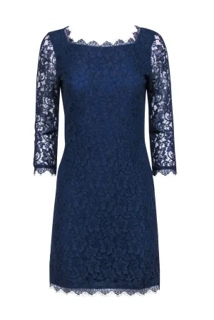 Diane von Furstenberg - Navy Lace Overlay Cocktail "Zarita" Dress Sz 8