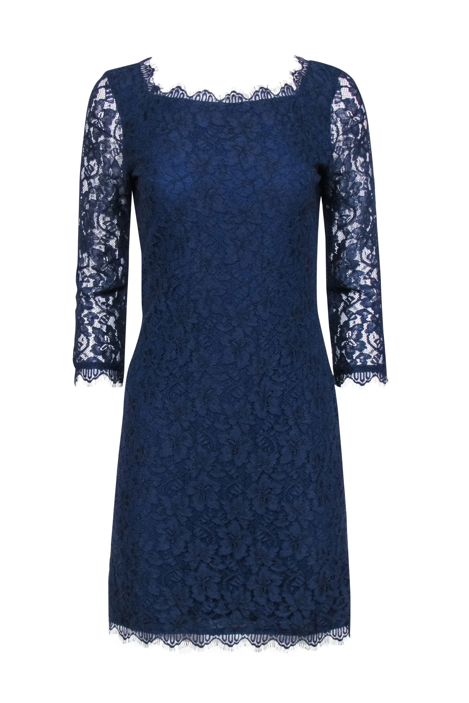 Diane von Furstenberg - Navy Lace Overlay Cocktail "Zarita" Dress Sz 8