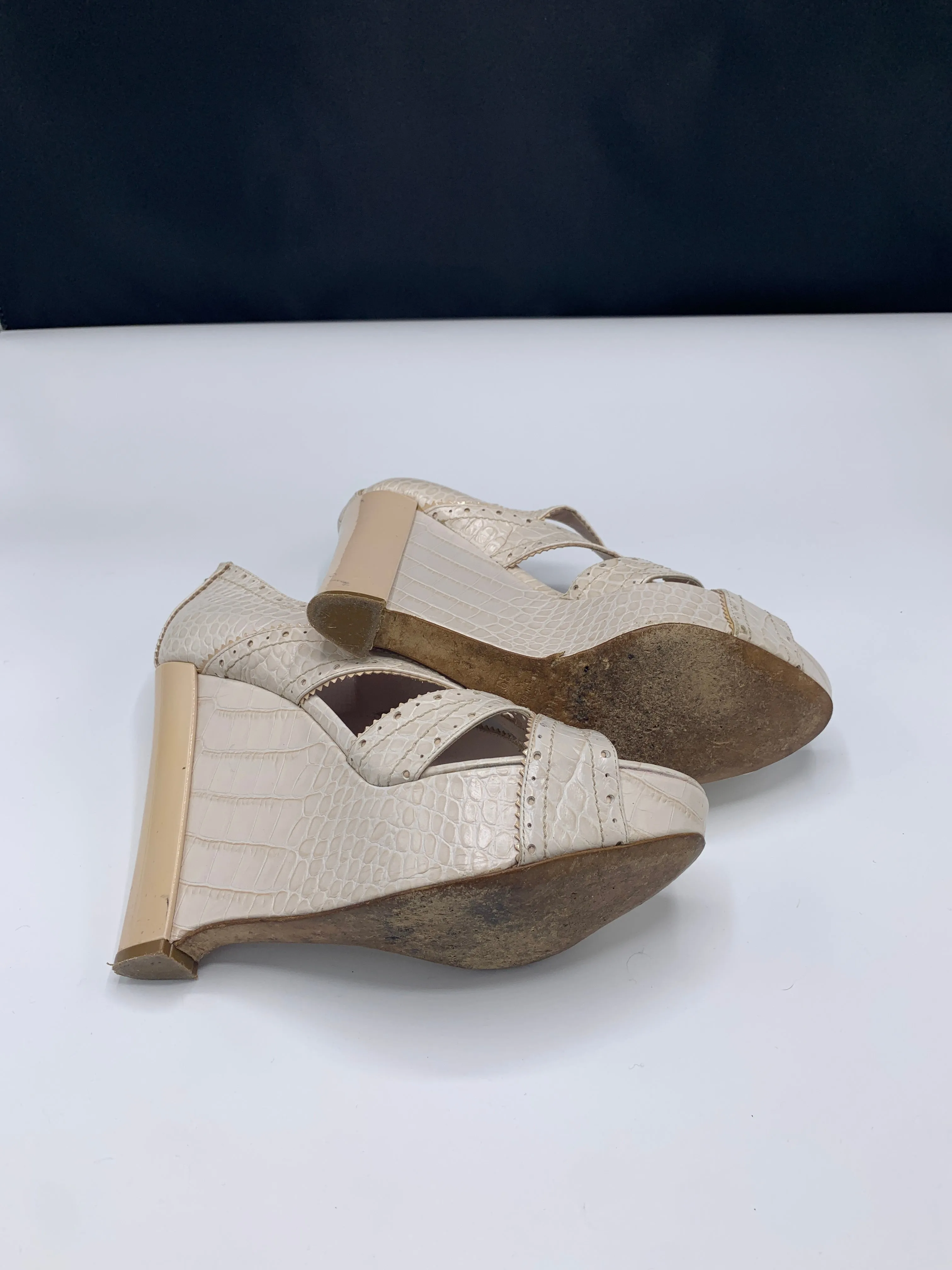 Dior Bonnie Platforms in Croco finish in Beige/Rose