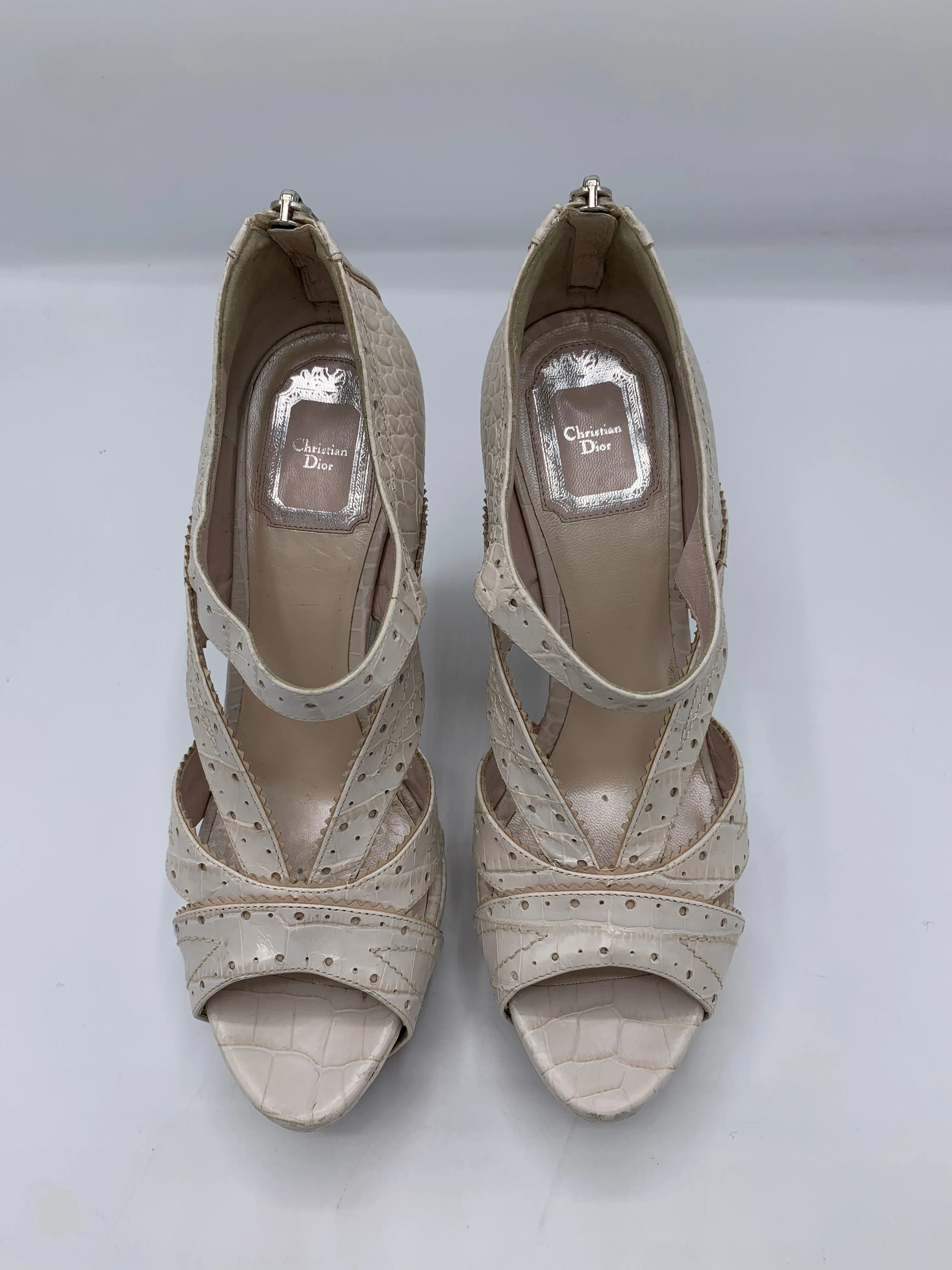 Dior Bonnie Platforms in Croco finish in Beige/Rose