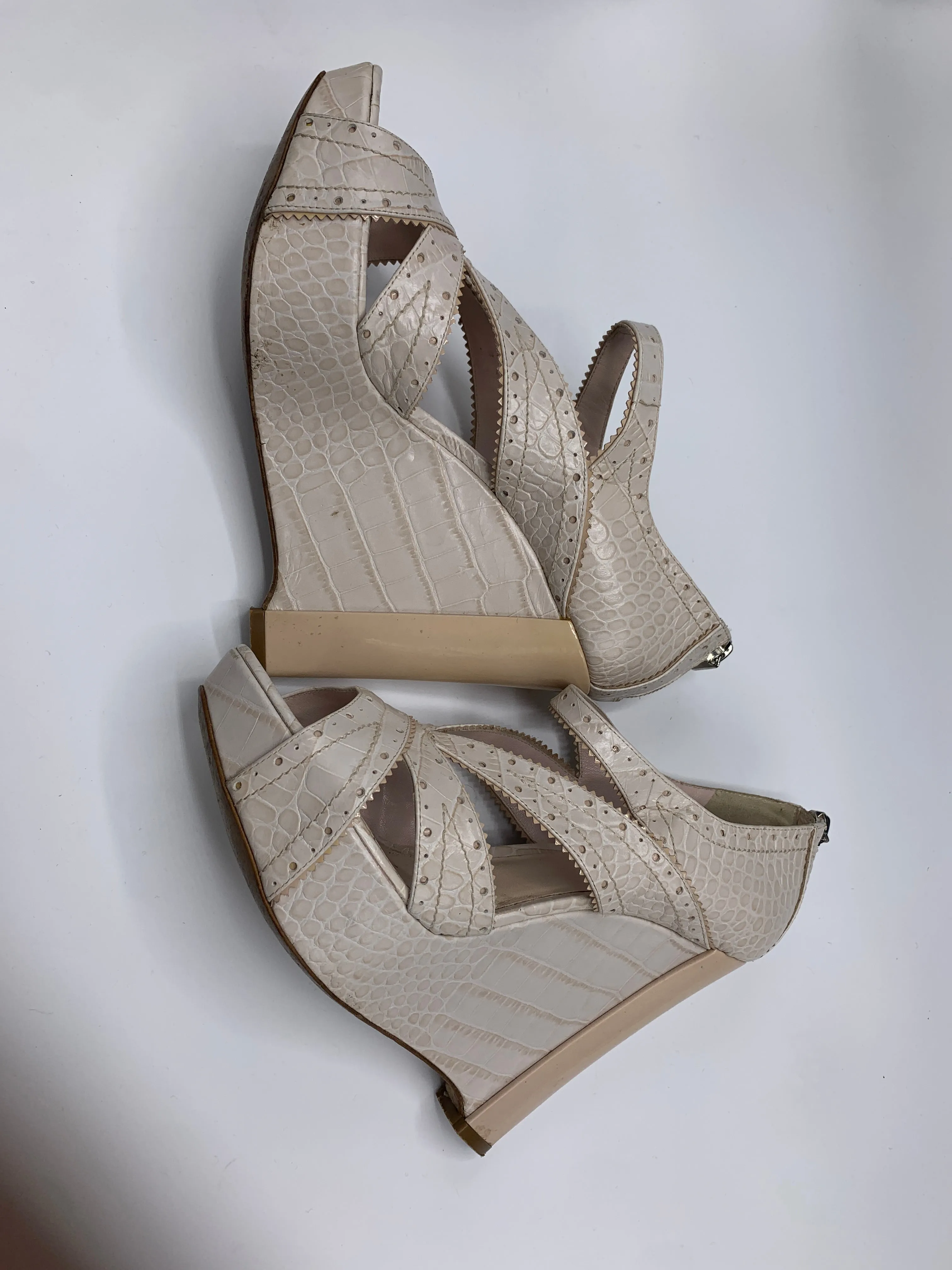 Dior Bonnie Platforms in Croco finish in Beige/Rose