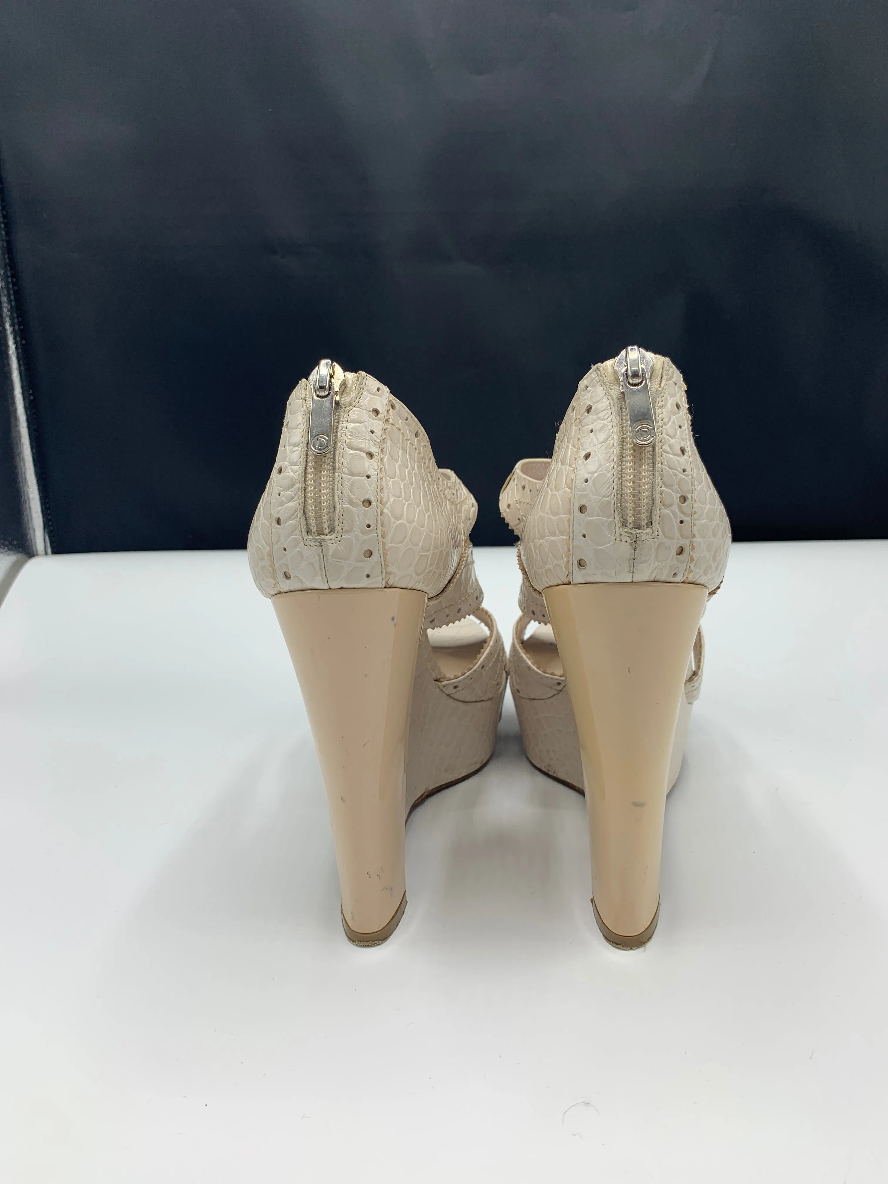 Dior Bonnie Platforms in Croco finish in Beige/Rose
