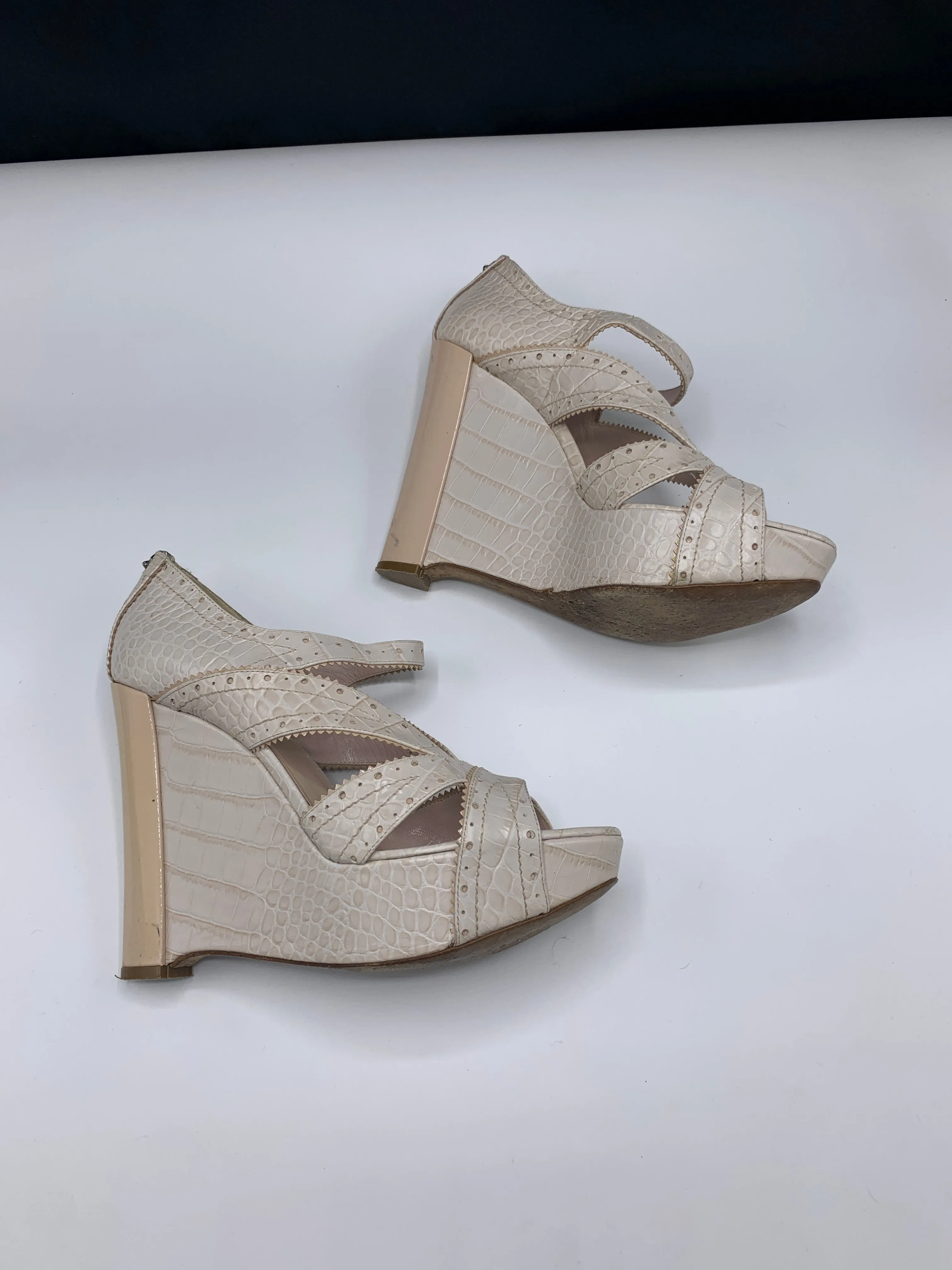 Dior Bonnie Platforms in Croco finish in Beige/Rose