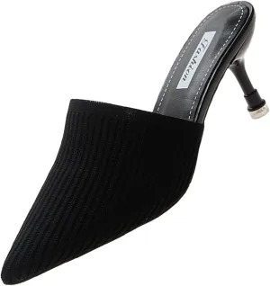 DirraBra Women's Fashion Kitten Heel Mules, Elastic Casual Slip On Sandals Dress Pointy Toe Office Party Heels