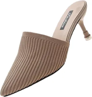 DirraBra Women's Fashion Kitten Heel Mules, Elastic Casual Slip On Sandals Dress Pointy Toe Office Party Heels