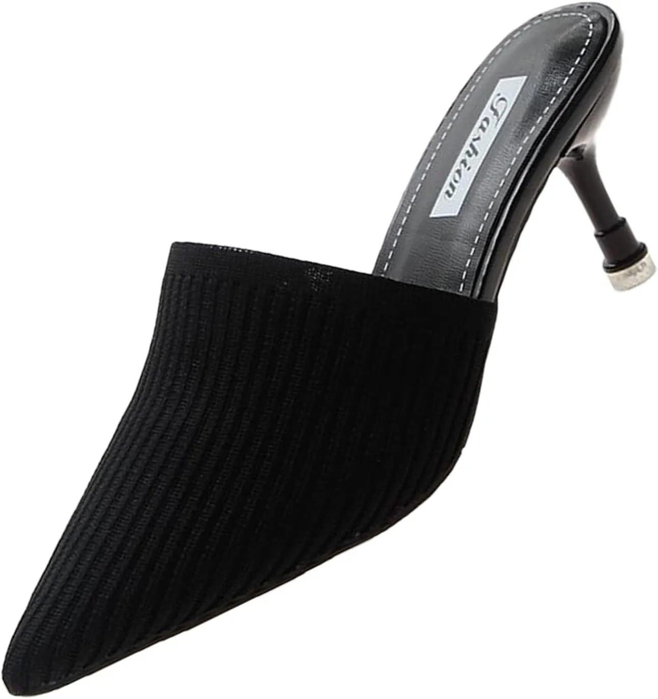 DirraBra Women's Fashion Kitten Heel Mules, Elastic Casual Slip On Sandals Dress Pointy Toe Office Party Heels