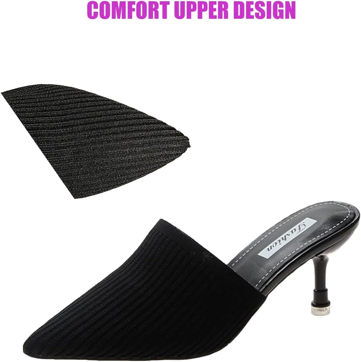 DirraBra Women's Fashion Kitten Heel Mules, Elastic Casual Slip On Sandals Dress Pointy Toe Office Party Heels