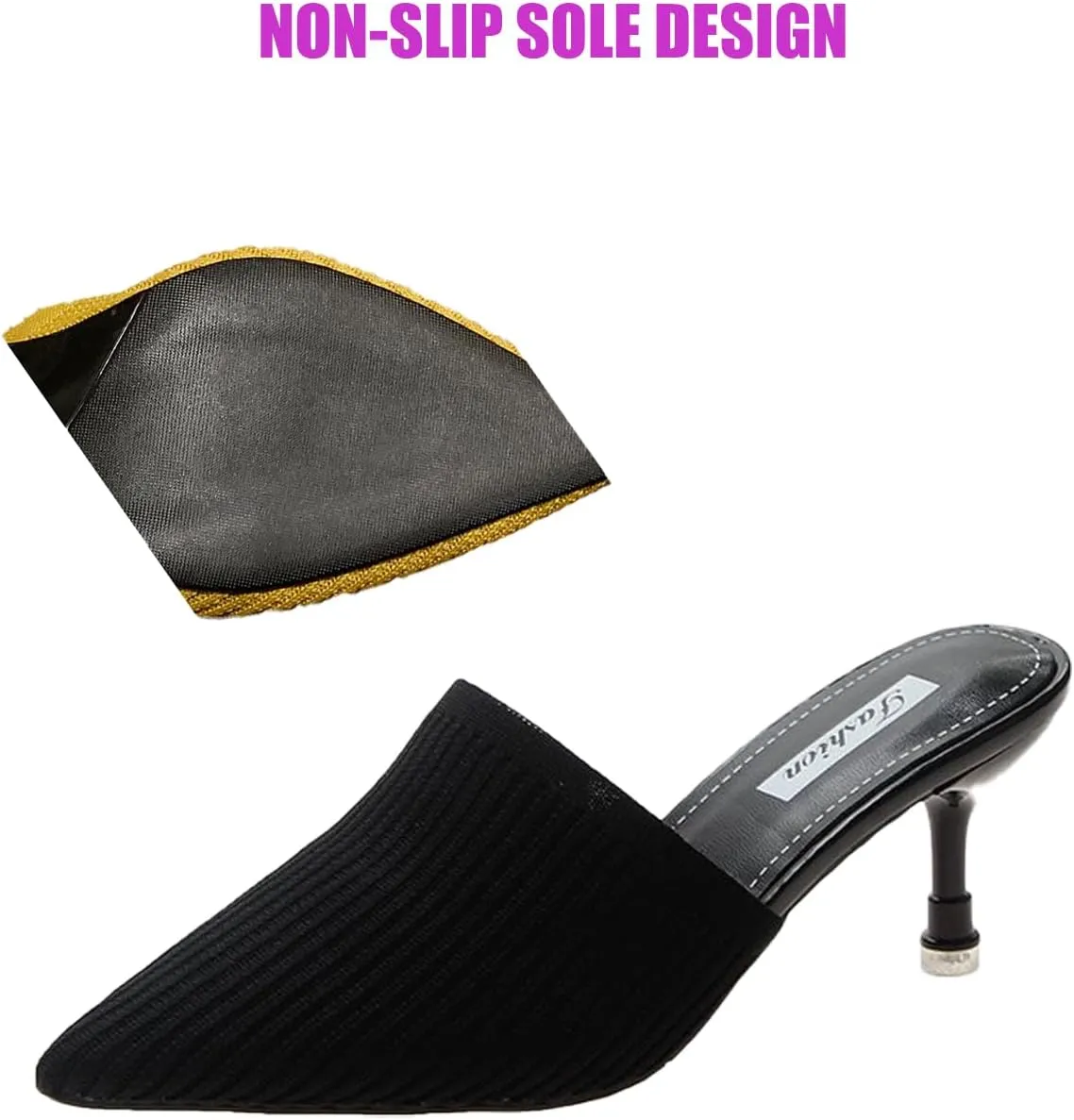 DirraBra Women's Fashion Kitten Heel Mules, Elastic Casual Slip On Sandals Dress Pointy Toe Office Party Heels