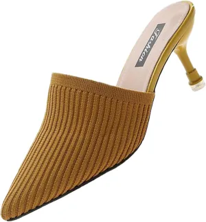 DirraBra Women's Fashion Kitten Heel Mules, Elastic Casual Slip On Sandals Dress Pointy Toe Office Party Heels