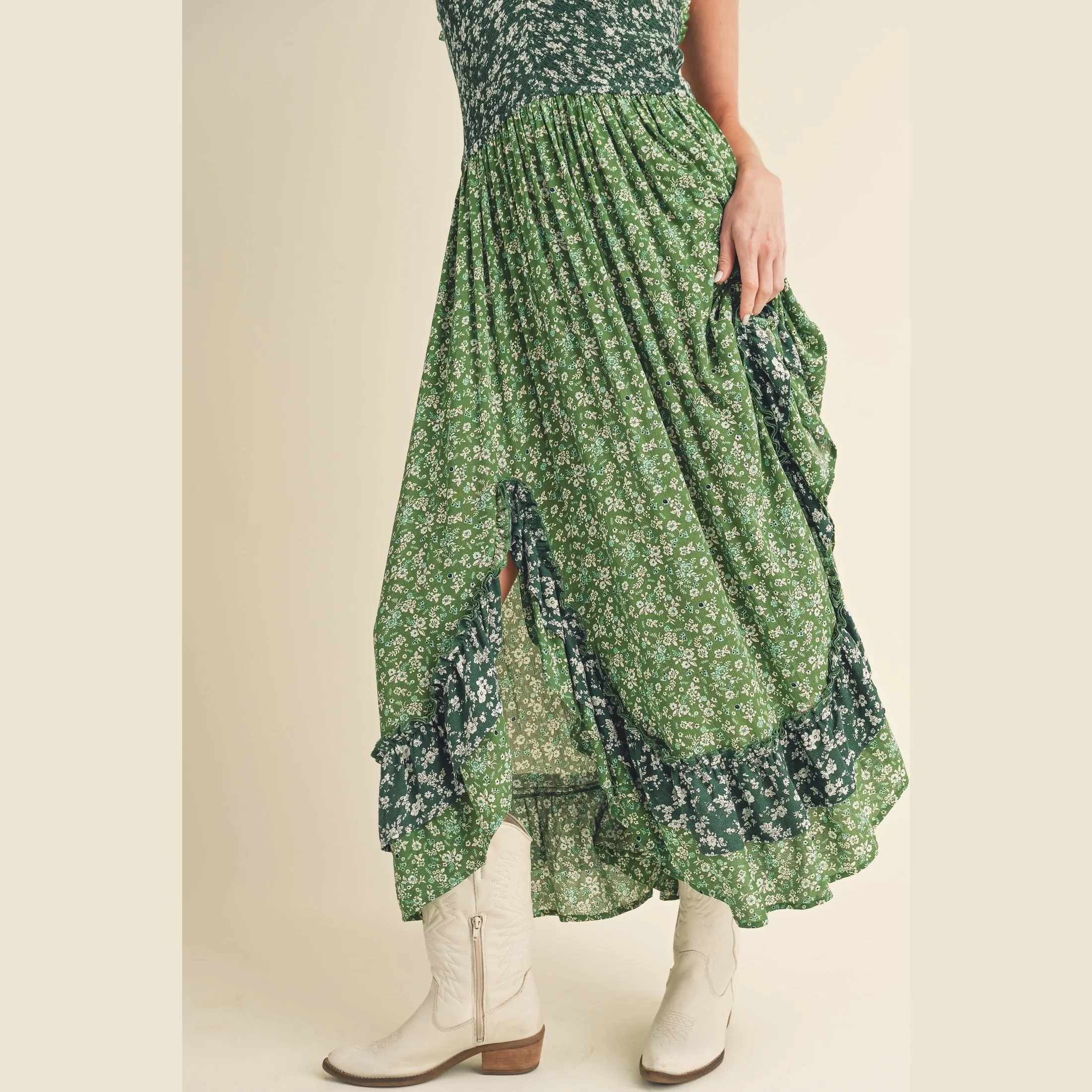 Ditsy Floral Ruffled Hem Maxi Cami Dress