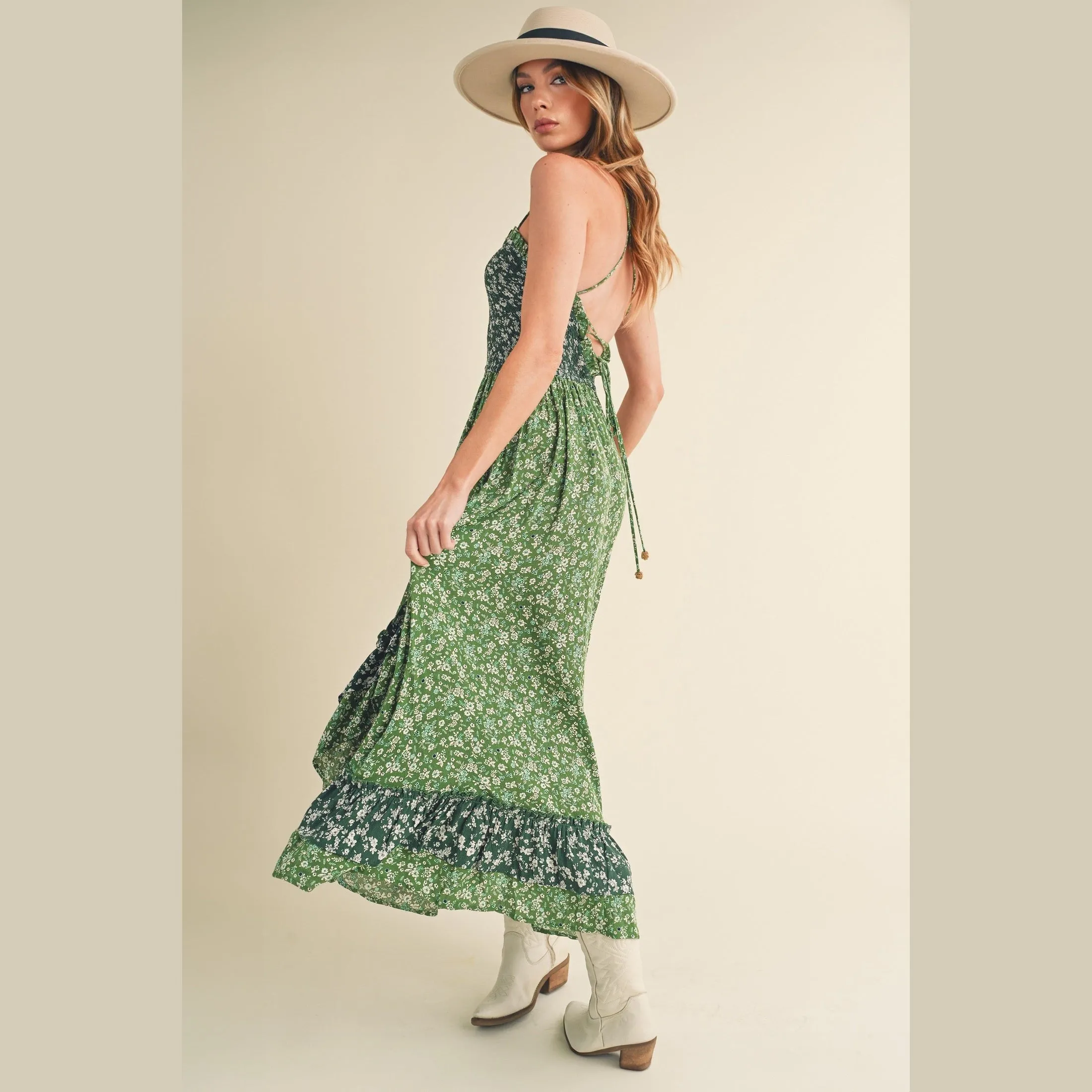 Ditsy Floral Ruffled Hem Maxi Cami Dress