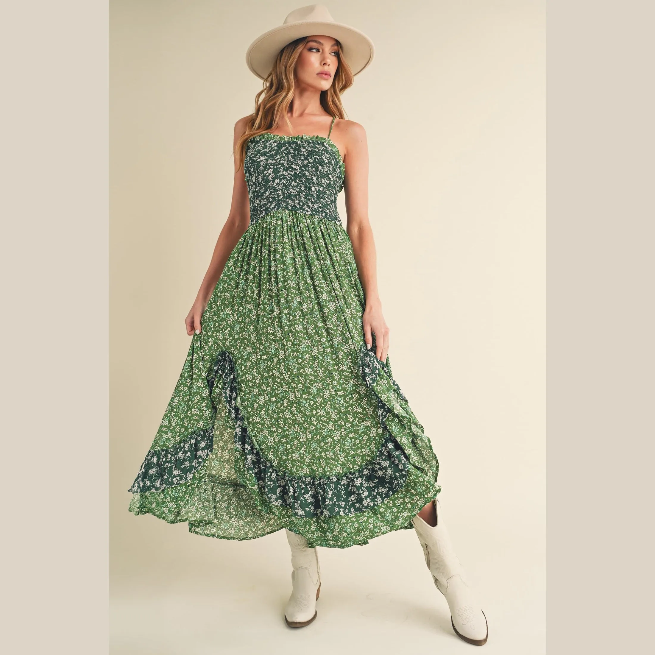Ditsy Floral Ruffled Hem Maxi Cami Dress