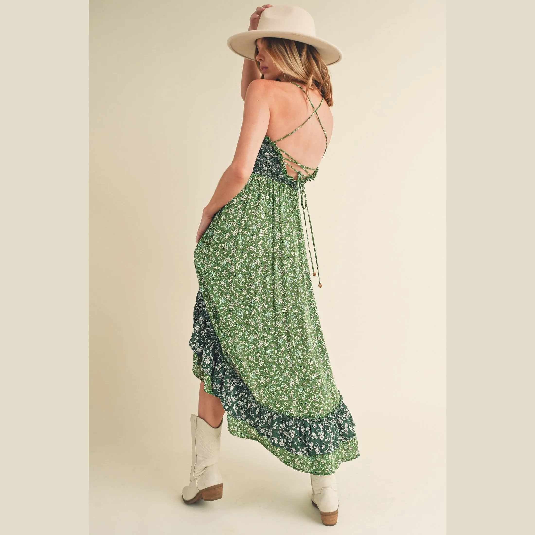 Ditsy Floral Ruffled Hem Maxi Cami Dress