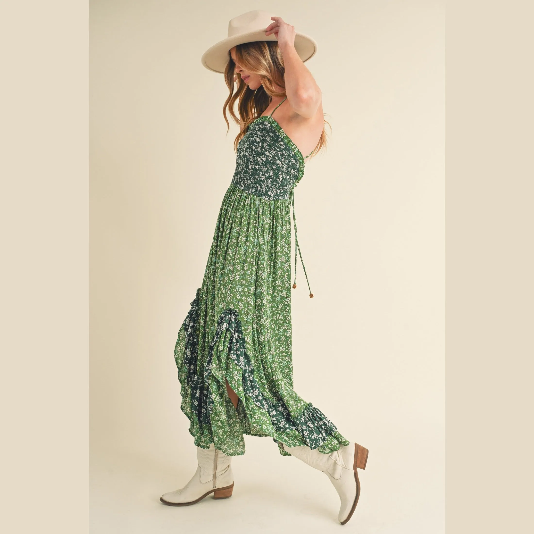 Ditsy Floral Ruffled Hem Maxi Cami Dress