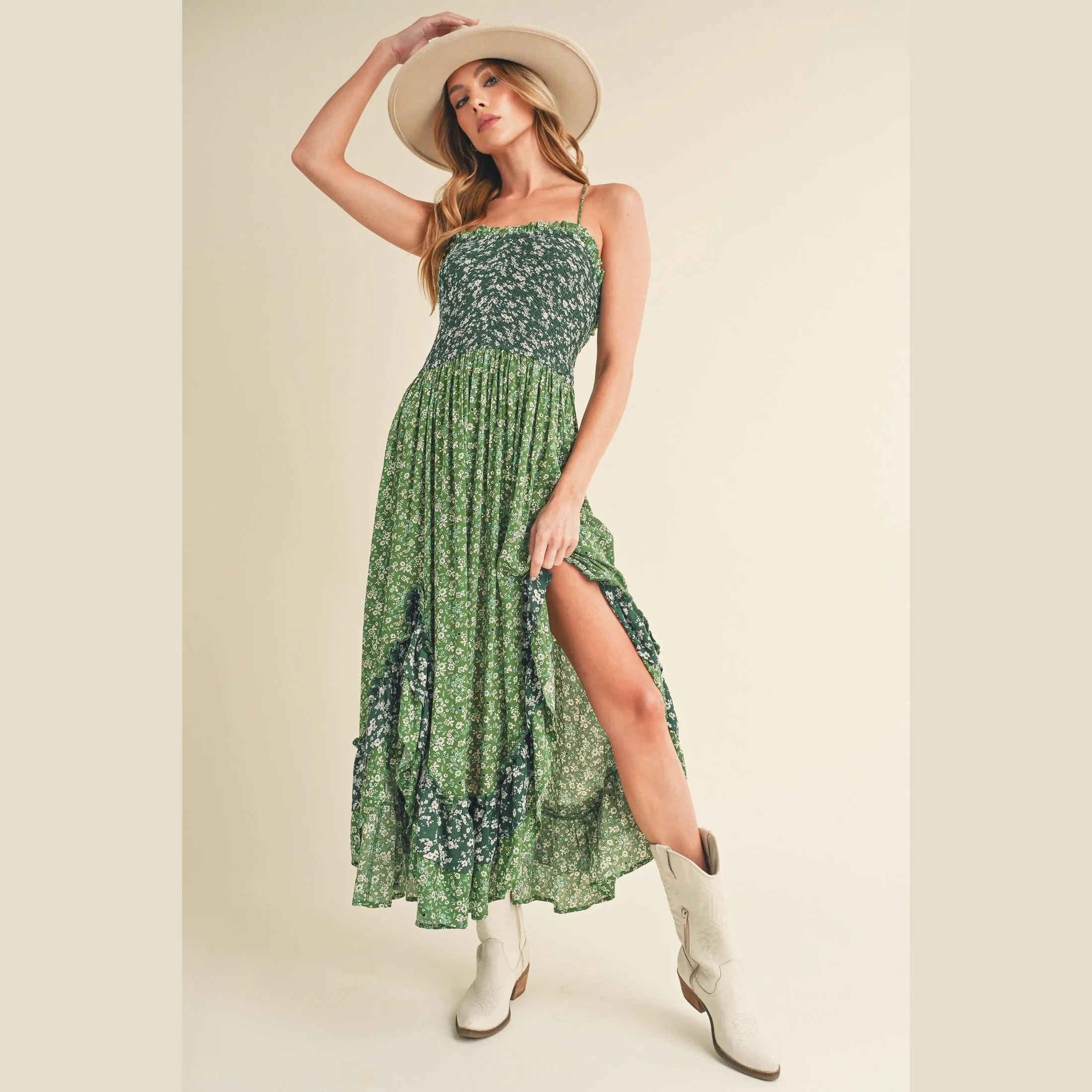 Ditsy Floral Ruffled Hem Maxi Cami Dress