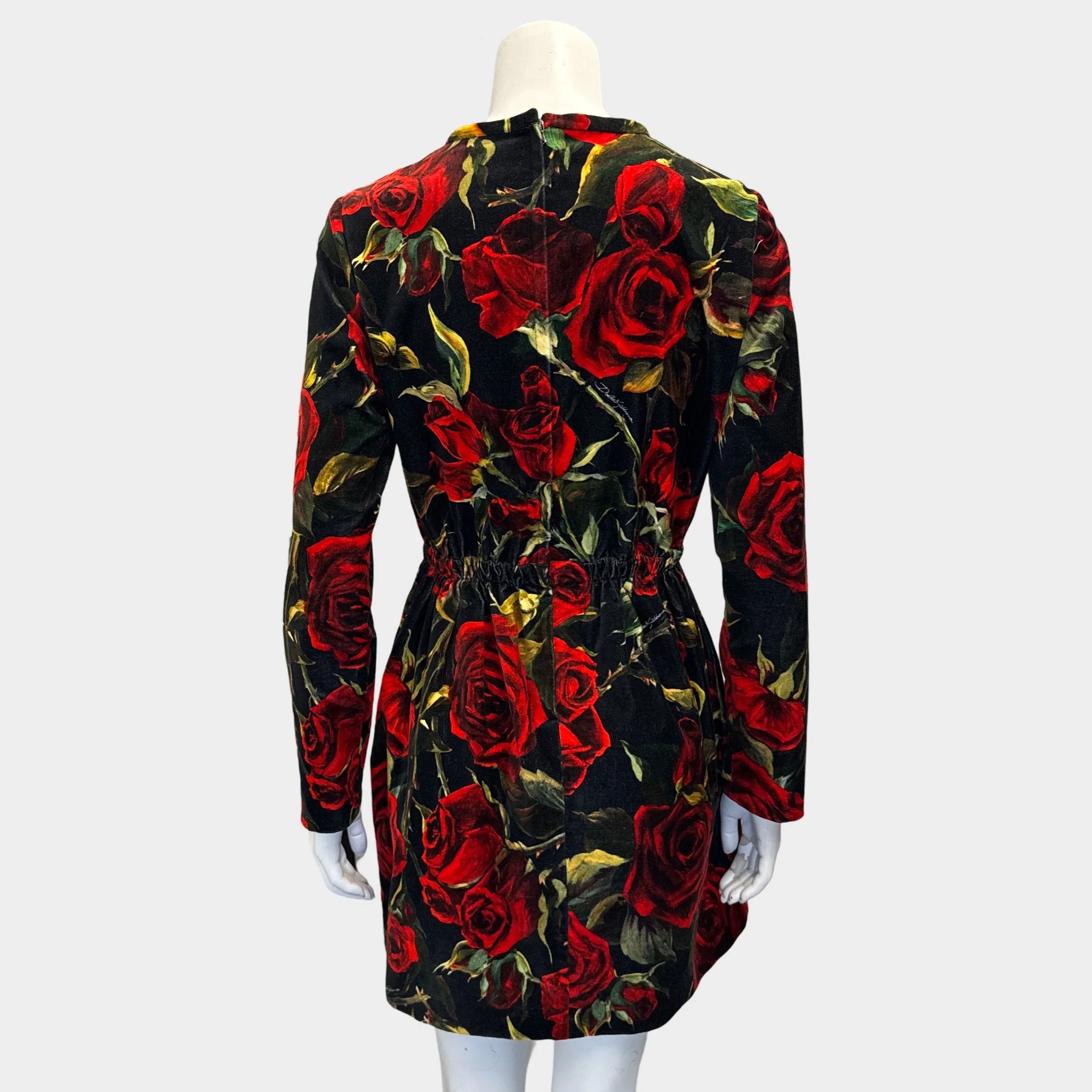 Dolce&Gabbana Black and Red Floral Print Velvet Dress