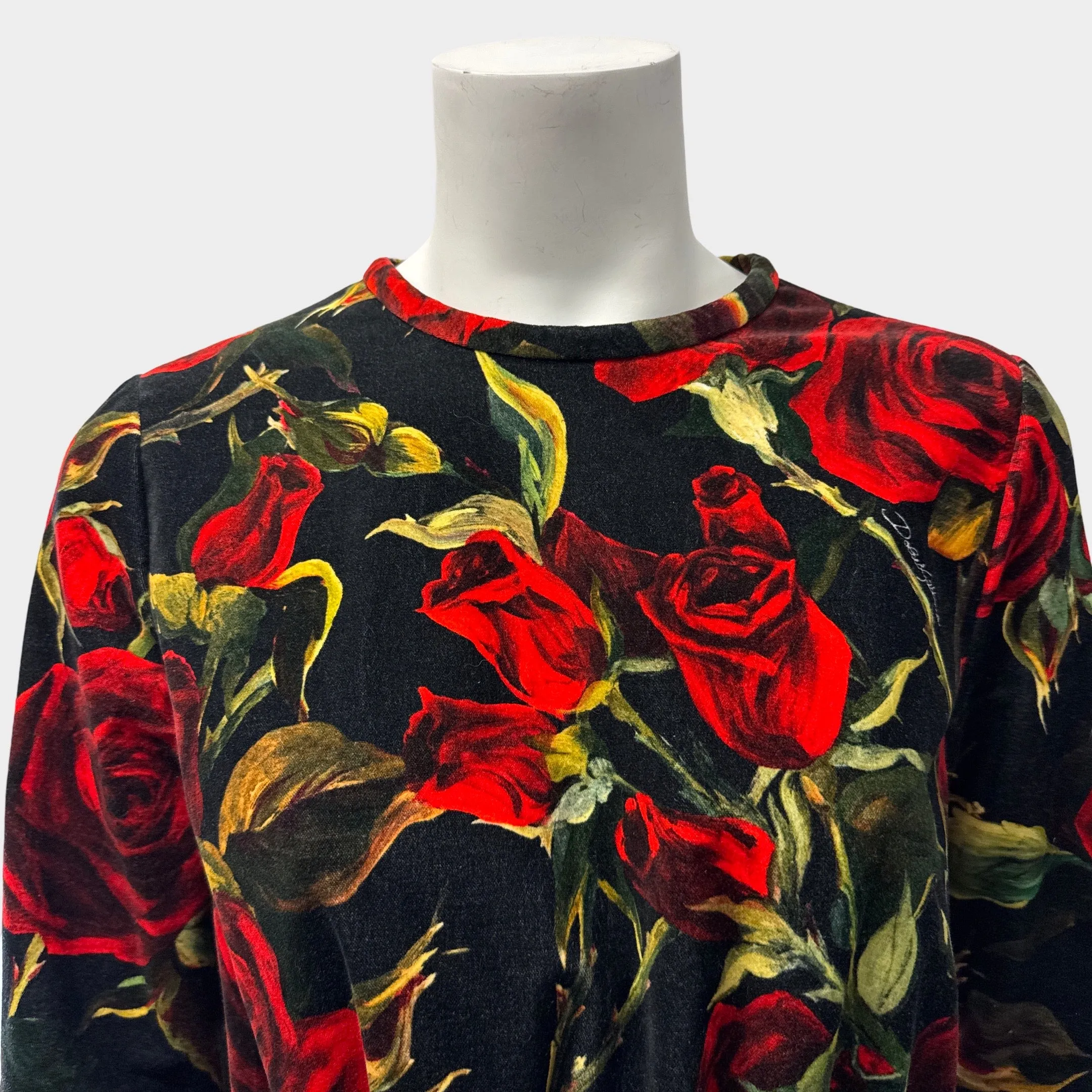 Dolce&Gabbana Black and Red Floral Print Velvet Dress