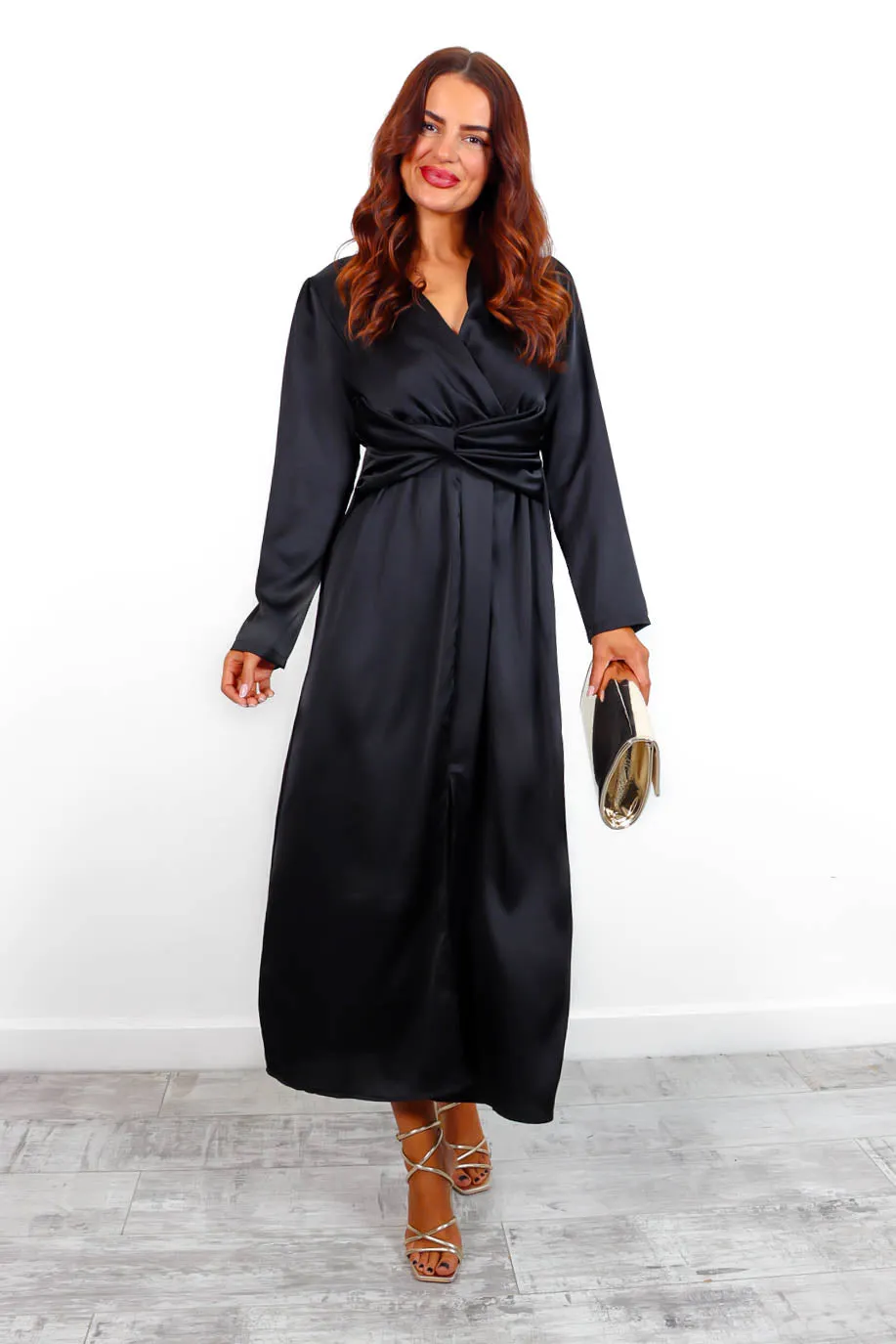Dont Twist My Words - Black Satin Midi Dress