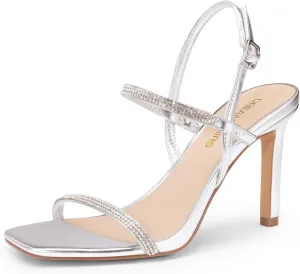 DREAM PAIRS Womens Slingback Heels High Stilettos Open Square Toe Ankle Strap Pumps Sexy Comfort Strappy Dress Shoes Wedding Bridal Heeled Sandals