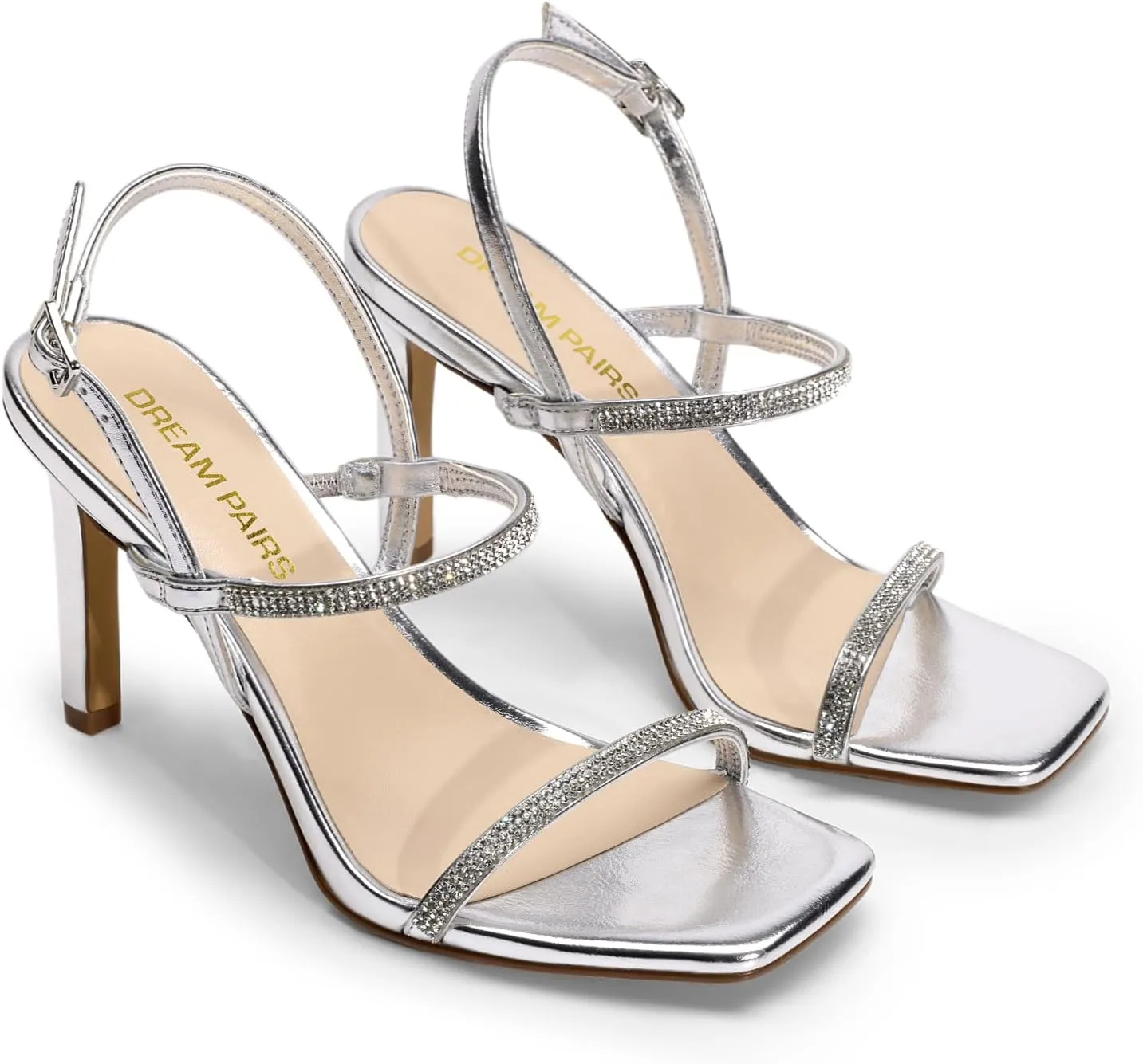 DREAM PAIRS Womens Slingback Heels High Stilettos Open Square Toe Ankle Strap Pumps Sexy Comfort Strappy Dress Shoes Wedding Bridal Heeled Sandals