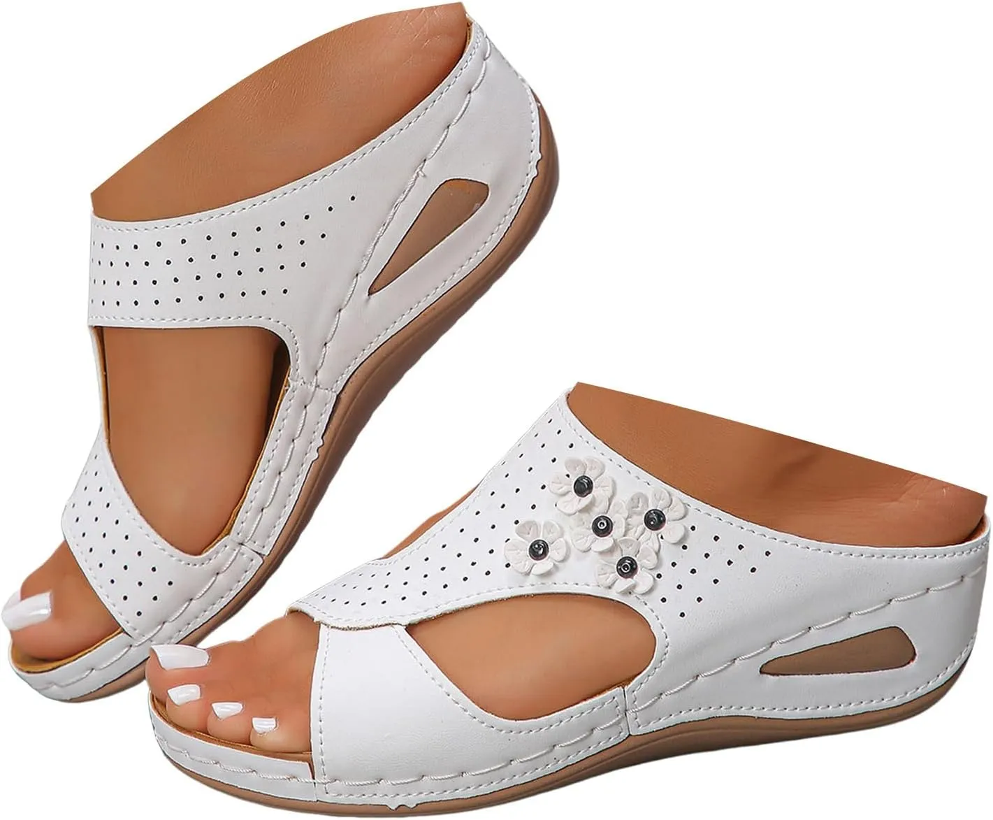 Dressy Sandal Women's Wedge Heel Open Toe Fish Mouth Sandals Fashion Flower Decoration Bohemian Sandals