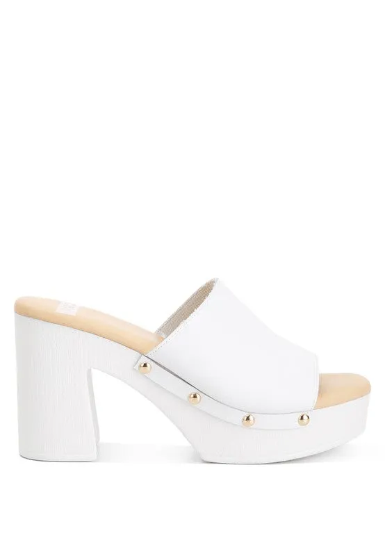 Drew Recycled Leather Block Heel Mules