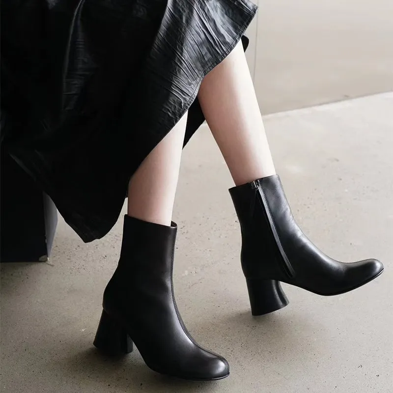 Elegant Ankle Boots with 100% Sheepskin Lining High Heel Side Zipper Slimming Boots