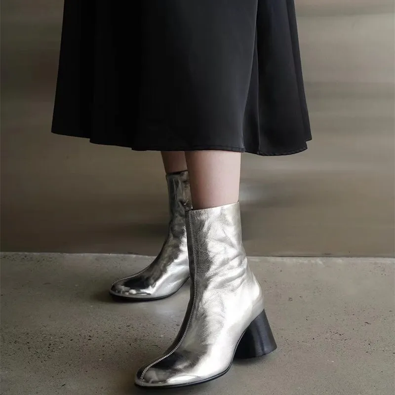 Elegant Ankle Boots with 100% Sheepskin Lining High Heel Side Zipper Slimming Boots