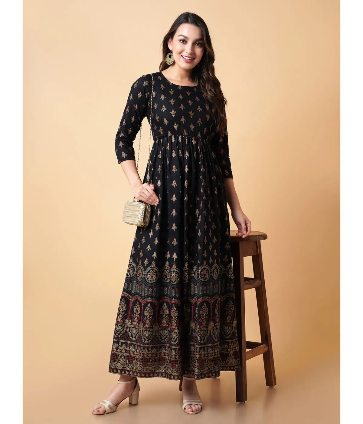 Elegant Printed Fit & Flare Midi Dress