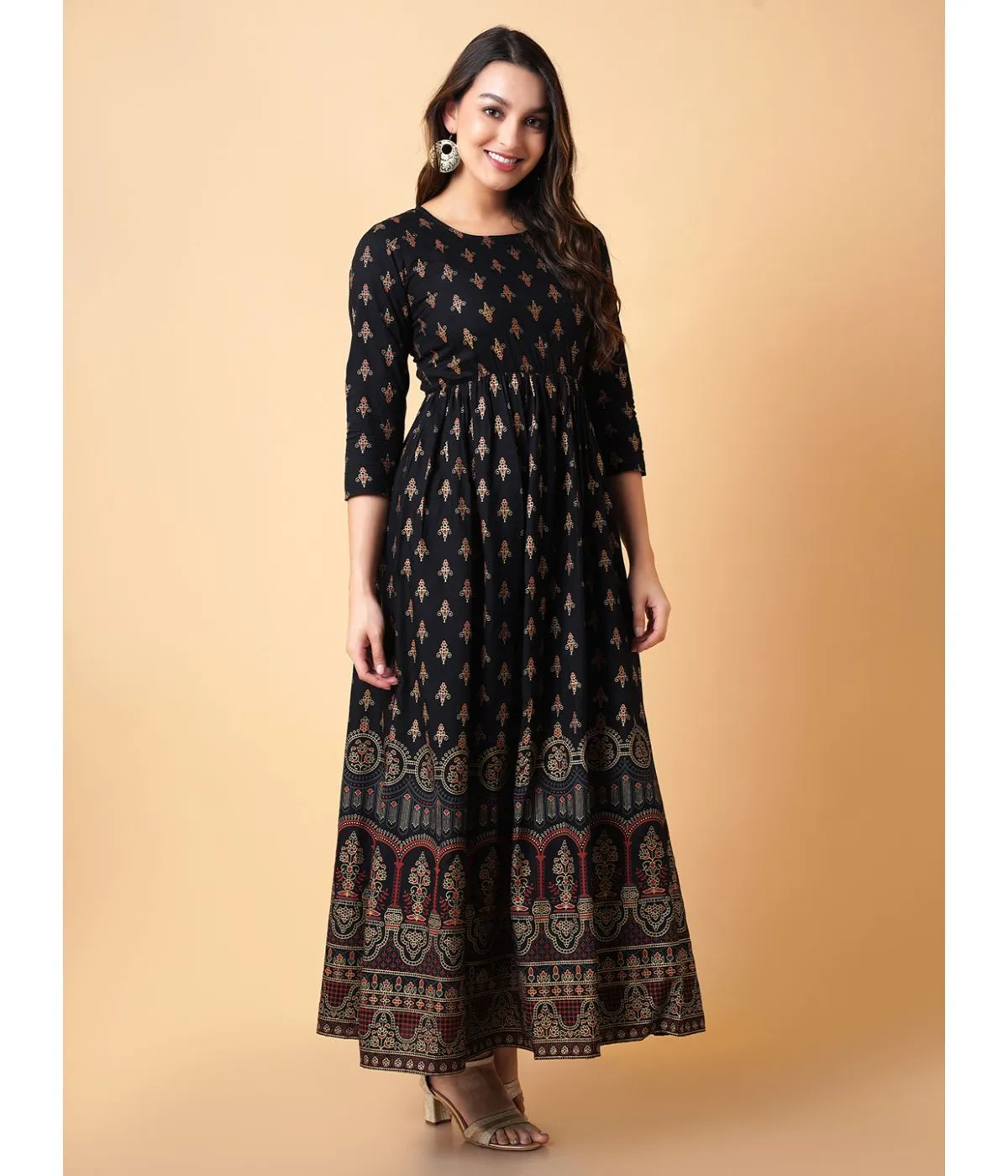 Elegant Printed Fit & Flare Midi Dress