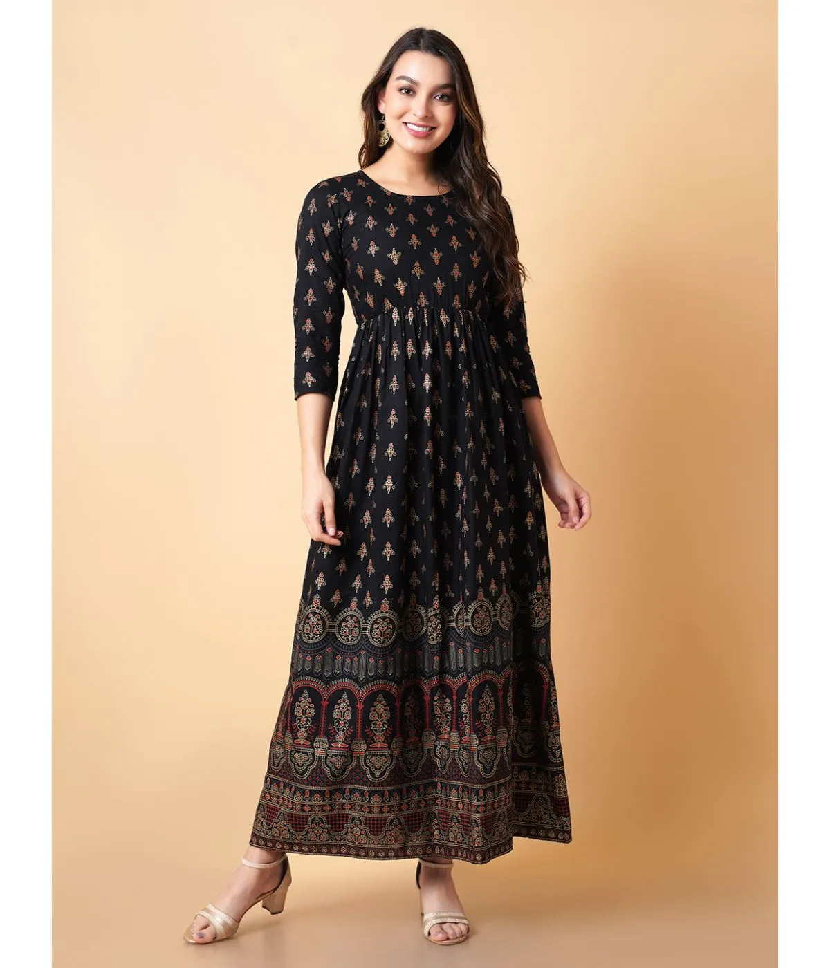 Elegant Printed Fit & Flare Midi Dress